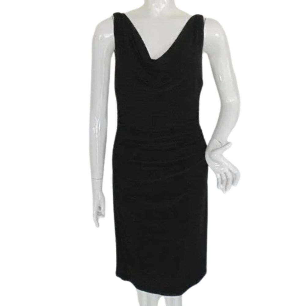 LRL Dress, S, Black, Gathered hip, Sleeveless, Drape neck, LBD, Evening